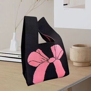 Boho Pink Bow Print Lightweight Shoulder Bag